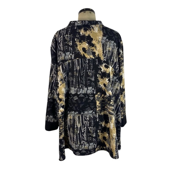 Ali Miles 3/4 Sleeve Button Front Swing Tunic Top 2X Black Beige Mixed Print - Picture 4 of 8